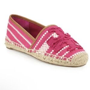Tory Burch Shaw Espadrille in Hibiscus Flower / Royal Tan  Pink Braided Jute